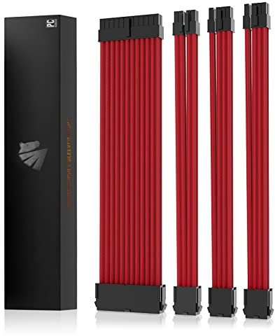 AsiaHorse 18AWG PSU - Cable alargador para GPU/CPU, adaptador de corriente con peines, 24 pines (6+2) PIN/(4+4) PIN, 30 cm, color rojo