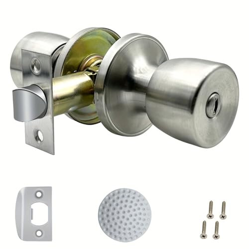 JO.KO Türknauf mit Sichtschutz, für Schlafzimmer mit Schloss, Badezimmer, Standard-Kugel, Satin-Nickel, schlüssellos, Innenbereich, Durchgangstürknauf (Edelstahl, schlüssellos)