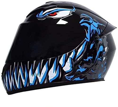 Leichte Motorrad Full Face Helm DOT/ECE Genehmigt Motorrad Moped Street Bike Racing Moto Helm Mit Getönten Visier Drop Down Sun Shield Für Erwachsene Männer Frauen,Venom Blue,L