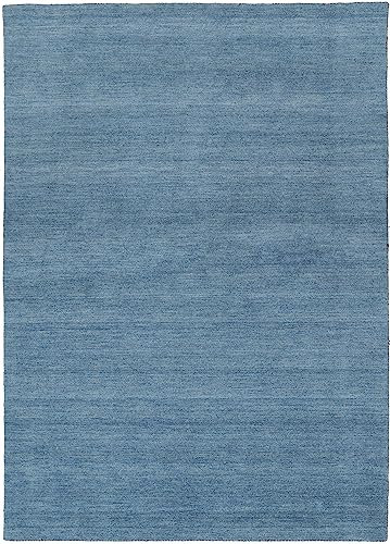 MY-RUG handgewebter Wollteppich im modernen, skandinavischen Stil, Handweb-Teppich aus Wolle für Wohnzimmer und Schlafzimmer, robust und pflegeleicht, Devi, blau, dunkelblau, Navy, eckig 290 x 200 cm