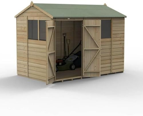 Forest Garden 10x6 Reverse Apex Wooden Shed|4 Window|Double Door|Shiplap