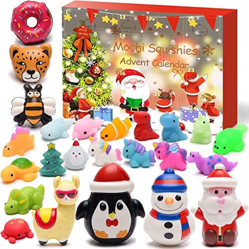 VTYEPOU Adventskalender Squishy Weihnachtskalender Kinder: 24pcs Kawaii Mochi Squishies Adventskalender für Mädchen Teenager - 2024 Weihnachten Überraschung Geschenke