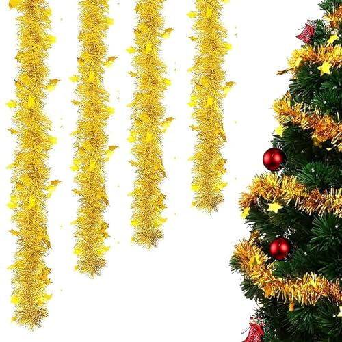 shallyong Lametta Weihnachtsbaum, 6 Stück Weihnachten Girlande 2M, Lametta Girlande Gold, Weihnachtsbaum Dekoration Girlande, Lametta Girlande Weihnachten, für Party Hängende Dekorationen