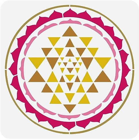 FINGERINSPIRE Sri Yantra Orgonit-Malschablone, 30 x 30 cm, wiederverwendbar, dreieckig, Symbol, Pyramide, Zeichnungsvorlage, DIY-Kunst, OM Mandala-Schablone zum Malen auf Holz, Wand, Stoff, Möbeln