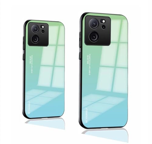 PEIYE Hülle für Xiaomi 13T / Xiaomi 13T Pro, Handyhülle mit Flexiblem Silikon TPU Rahmen und Gehärtetem Glas Rückwand, Stoßfeste Schutzhülle, Gradientenfarbe, Bumper Case Cover, 06