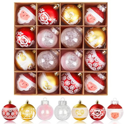 Weihnachtskugeln, Christbaumschmuck 16 Stück Christbaumkugeln Weihnachtsschmuck Weihnachtsbaum Schmuck Weihnachtskugeln Kunststoff Weihnachtsdekoration für Baumschmuck Weihnachten 6CM (rot Gold)