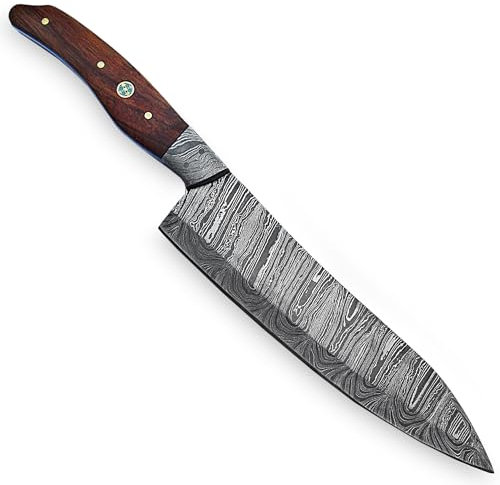 PAL 2000 KNIVES Handmesser, maßgefertigt – Chef – Damaststahl – Küchenmesser – Messer mit Ledermantel (9977)