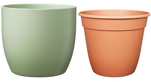 Lot de pots en céramique SK Soendgen Basel Ø 21 cm, vert tilleul mat + pot de fleurs Ø 20 cm, ambiance d'intérieur de qualité supérieure