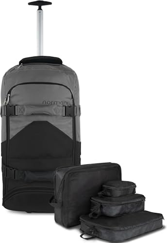 normani Reisetasche mit Rollen und Rucksackfunktion 90 L Reisetrolley Rucksack mit Rollen mit 4 Kleidertaschen Farbe Schwarz/Grau