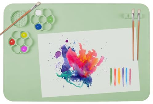 SOQKEEN Silikon Malunterlage, 60 × 40 cm Bastelmatte groß für Basteln, Malen, Antihaft große wiederverwendbare Malmatte Blatt Matte für Aquarell Schneiden Kunst Schöpfung Ton und DIY-Projekte (Grün)