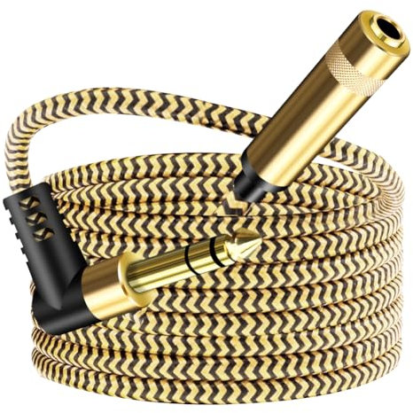 Hanprmeee 1/4 inch Extension Cable 1m,Right Angle 6.35 male to female cable,for Guitar AMP Synths Amplifier Speaker Piano (1M)