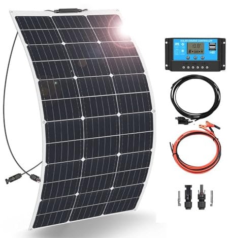 XINPUGUANG Kit Panneau Solaire Souple 12V 100w Panneau Solaire flexible Monocristallin Module 10A USB Contrôleur Câble pour bateau RV camping car voiture (100W Kit)