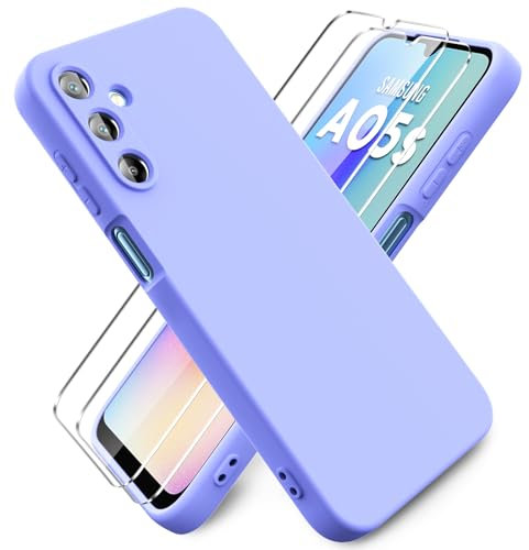 Ikziwreo - Coque pour Samsung Galaxy A05s, avec 2 Pièces Protecteur D'écran en Verre Trempé, Housse Silicone Souple Ultra-Mince de Couleur Pure, Coque en Caoutchouc Antichoc - Violet