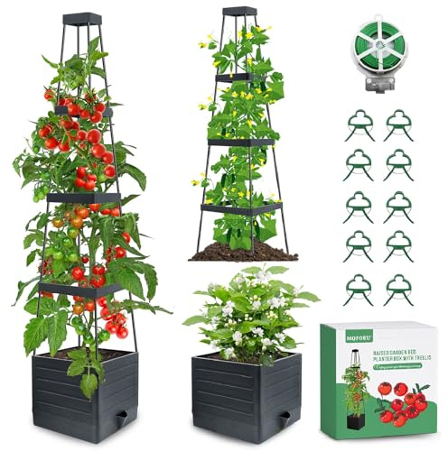 MQFORU Tomaten-Pflanzkästen mit Spalier, 144,8 cm, selbstbewässernder Tomaten-Pflanzgefäß zum Klettern von Gemüse und Pflanzen, erhöhte Tomaten-Pflanzkästen für drinnen und draußen, Terrasse,