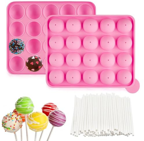 20 Loch Cake Pop Maker, Cake Pop form mit 100 Cake Pop Stiele, Cakepop Stiele Silikonform für Kuchen, Bonbons, Gelees und Pralinen