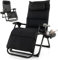 COSTWAY Folding Zero Gravity Chair with Removable Cushion, Cup Holder and Headrest Pillow, Adjustable Patio Sun Lounger Deck Chair, Outdoor Recliner Garden Chairs Camping Seat, Support 200KG (Black)