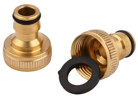 Mivos 2 x Messing Hahnverbinder Anschluss für Wasserhähne mit 3/4 Zoll BSP (26,4 mm) Aussengewinde - Wasserhahn Adapter mit Schnellkupplung für Gartenschlauch - Hergestellt aus Hochwertigem Messing