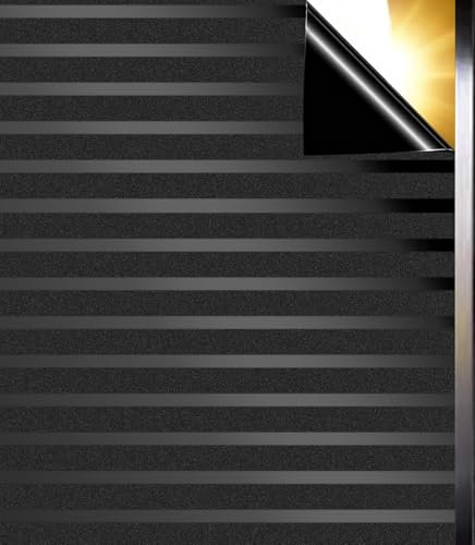 Qualsen Blackout Window Film Privacy, Stripe Patterns Black Out Frosted Window Film 100% Total Light Blocking Self Adhesive Static Cling Window Cover for Home, Office (Medium Stripes, 30x200cm)