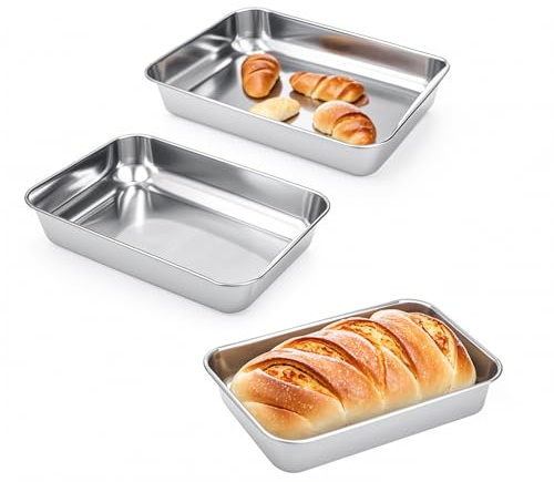 JIEHIN 3er Set Kastenform Edelstahl Klein, 25 x 20 x 5,5 cm Brotform Backform Kastenform, Edelstahl Brotbackform Toastbrot Backblech Klein für Brot und Kuchen, Spülmaschinenfest