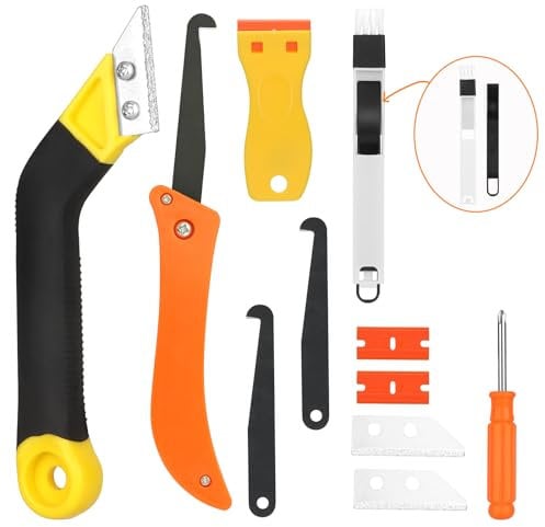 Nadinsta Grout Removal Tool, Grouting Rake Removal Tools Tile Grout with 6 Pcs Extra Replacement Accessories and 1 Scraper Tool,1 Hand Saw Angled Grout Rake, 1 pc Brush for Tile Grout Remover