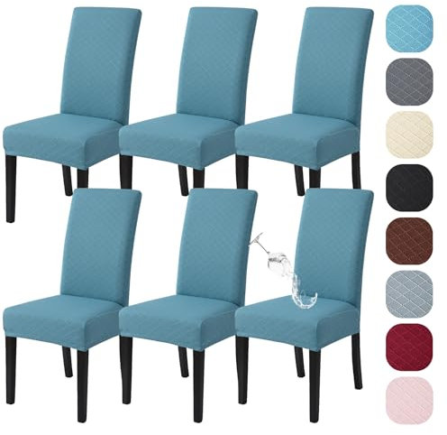 Alishomtll Stretch Stuhlhussen 6er Set Universal Moderne Jacquard Wasserdicht Stuhlbezug Schwingstuhl Elastische Hussen Abnehmbare Stuhlüberzug für Esszimmer Küche Bankett Hochzeit (Blau, 6 Stück)