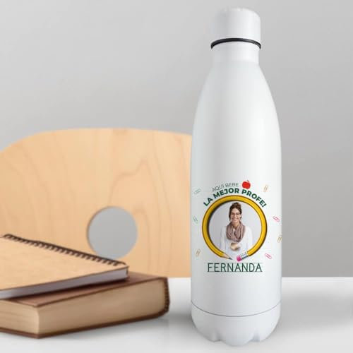 Transparent Gift Botella Personalizada con Foto y Texto. Regalos Personalizados. Botellas de Agua Acero Inoxidable. Regalos Originales para Profesores, Maestras y Estudiantes. Detalle Fin de Curso