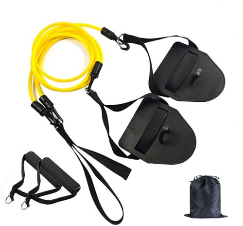 2 in 1 Schwimmarmtraining Zugseil mit Handpaddel Schwimmen Elastisches Seil Widerstandsband Trainingsgeräte