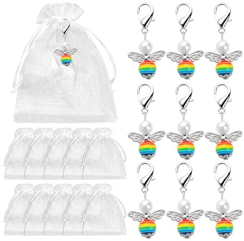 BOOMTOP 10x Schutzengel Anhänger Schlüsselanhänger Regenbogen Mini Engel Glücksbringer Adventskalender Füllung Weihnachten Advent Geschenke Schulkind Abschiedsgeschenke Kollegen Taufe Gastgeschenk