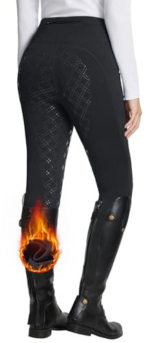 BALEAF Leggings da equitazione da donna, foderati in pile, con seduta completa, termici, leggings da equitazione con tasche, Nero , S