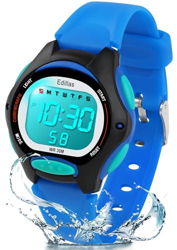 Edillas Kids Digital Watch 7-Color LED Light Waterproof Wristwatch Ideal for Children