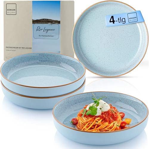 Sänger Rio Lagune | Pastaschalen 4 teilig, 4x Nudel Schalen aus Steingut, Schüssel Set spülmaschinenfest mikrowellenfest kratzfest, große Schüssel blau 750 ml | VALUE COLLECTION