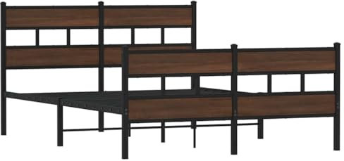 vidaXL Metallbett, Bett ohne Matratze mit Kopfteil Fußteil, Bettgestell mit Lattenrost, Doppelbett für Schlafzimmer, Braun Eichen-Optik 160x200cm