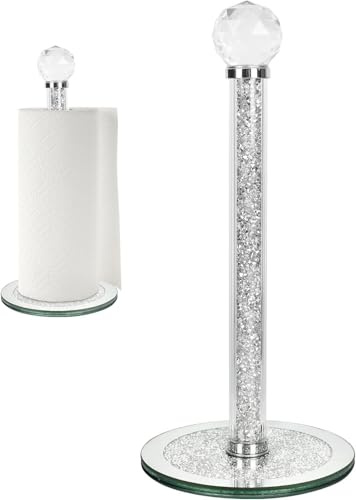 Crystal Crushed Diamond House Decor Paper Towel Holder Stand, 30 cm, Silver (Silver Round, 31cm)