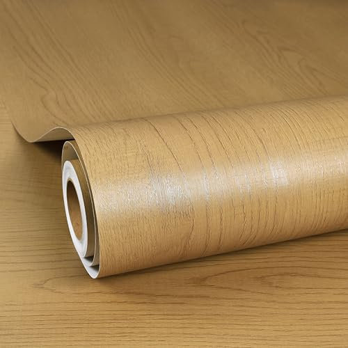 ReWallpaper Vinyl Wrap for Kitchen Worktop Wood Effect Vinyl Self Adhesive Wallpaper Light Brown Sticky Back Plastic Roll Wood Grain Contact Paper for Furniture Kitchen Countertops 40cm×3m