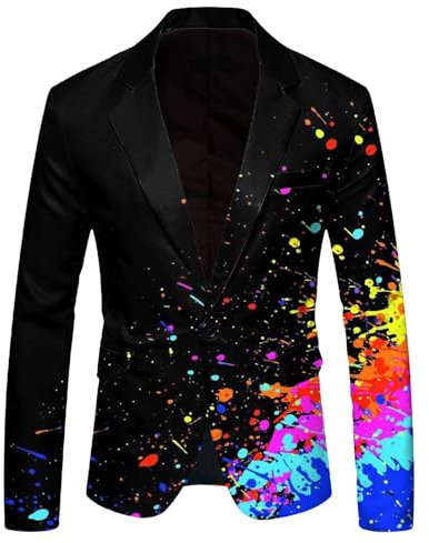 Tobysper Sakko Blazer coloré à manches longues pour homme - Tenue de festival - Veste de loisirs élégante - Veste de costume fluo - Veste de costume sportive - Carnaval - Boule disco, Rose, L