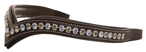 Exion Pferde-Stirnband für englische Zaumzeug, V-förmig, gepolstert, für Show & Dressur, transparentes Grau und Aquablau, Kristall-Stirnband für Pferde