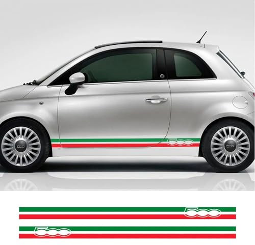 NonWoohdf 2 Stück italienische Flagge, Auto-Vinyl-PVC-Aufkleber, Autotür-Seitenstreifen, Rockaufkleber, Grafikaufkleber, passend für FIAT 500 Abarth Zubehör