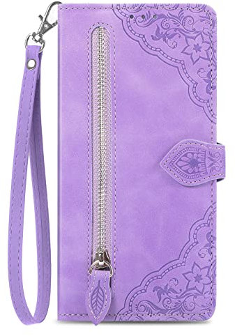 For Blackview Wave 8C / Blackview Wave 8 Zipper Case 7 Card Slots with Strap Shockproof Leather Flip Wallet Handbag Zip Pocket Cover Stand Magnetic Shell for Blackview Wave 8C/Wave 8 Light Purple