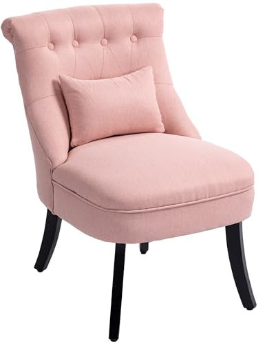 HOMCOM Tub Chair, Armless Single Sofa, Modern Button Tufted Armchair, Upholstered Linen Fabric Longue Accent Chair for Living Room, Bedroom, Pink
