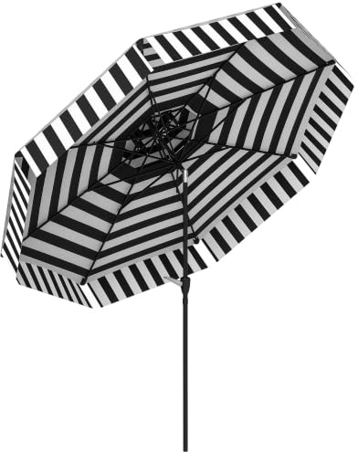Outsunny Parasol terrasse extérieur Ø 263 cm Parasol de jardin avec angle réglable et manivelle Protection UV30+ Parasol pour patio terrasse Noir et blanc