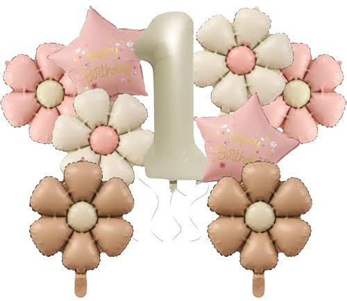 9 Stück Geburtstagsdeko 1. Geburtstag Mädchen mit Gänseblümchen Folienballon, Luftballon 1. Geburtstag Deko, für Erster Mädchen Kindergeburtstag Deko