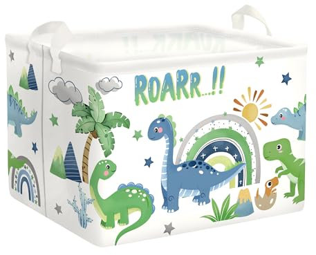 HUUMONSS Dinosaur Baby Laundry Hamper Collapsible Clothes Kids Storage Basket Large Boys Girls Gift Toy Box Bin for Nursery Room, Plams, 36L