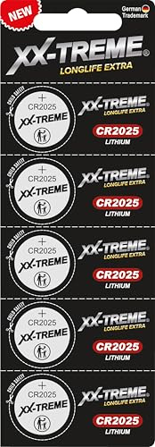 XX-TREME CR2025 Batterie 3V Lithium Knopfzelle – 5 Stück – CR 2025 für Autoschlüssel, Fernbedienung, Waage, Taschenrechner