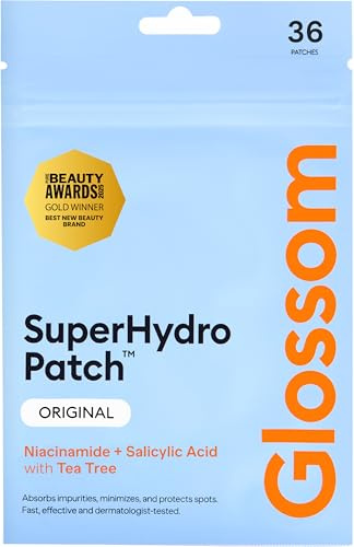 Glossom SuperHydro Patch Spot Patches Salicylic Acid – Pack of 36 Pimple Hydrocolloid Acne Patches for Spot Treatment, Breakout Blemish Stickers & Spot Dots for Face – Korean, Vegan, Cruelty-Free