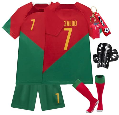 Generisch Fußball Trikot für Kinder Trikot Nr. 7 Fußballtrikots Fussball T-Shirt Shorts Socken und Schienbeinschoner Set Außenbereich für Junge Anzug (H107, 20(4-5 Jahre))