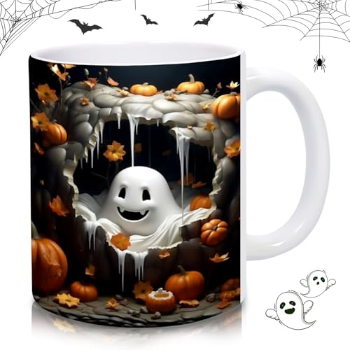 Geister Tasse, Halloween Tasse, 350ml Geister Keramik Kaffeetasse, Niedliche Ghost Mug, Halloween Kürbis Becher, Geistertasse Kaffee Tassen, Halloweens Ghost Mug für Heiße Getränke, Milch, Saft