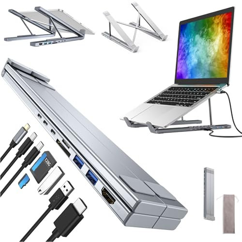 8-in-1 usb-c laptop stand, laptop stand with docking station, laptops docking station with 4K HDMI, 2 USB 3.0, PD 100W, Universal Dock Stations for various brands