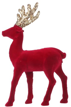 Cabilock Elegante Weihnachtsdeko Samt Rentier Figur Rot Mit Glitzer Edle Geweih Skulptur Für Christbaum Und Tisch Stilvolle Saisonale Deko Für Festliche Wohnräume