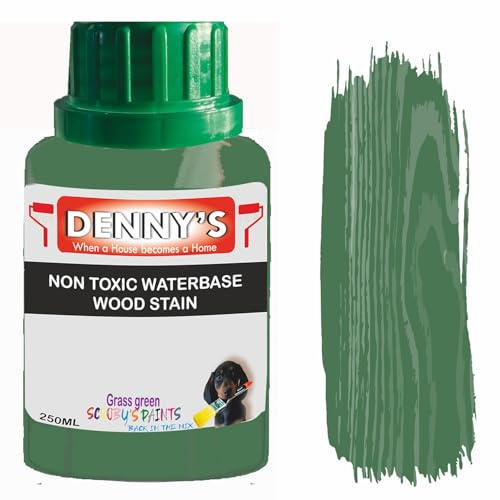 Non-Toxic Water-Based Wood Stain – Fast Drying – 179 Colours – For Furniture, Doors, Floors, Skirting, Crafts & Interior Wood – Sponge or Roller Application (Grass green, 250ML bottle)