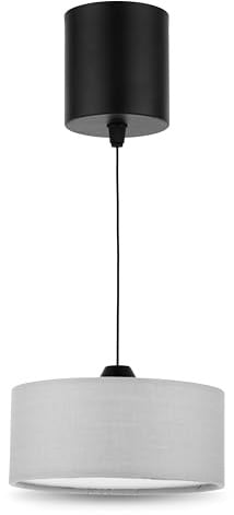 REV Pendelleuchte Akku - 120lm dimmbar 3 Farben, Timer 1-4h, höhenverstellbar (18-123cm), Hängeleuchte Wohnzimmer, Fernbedienung, Stoffschirm, grau
